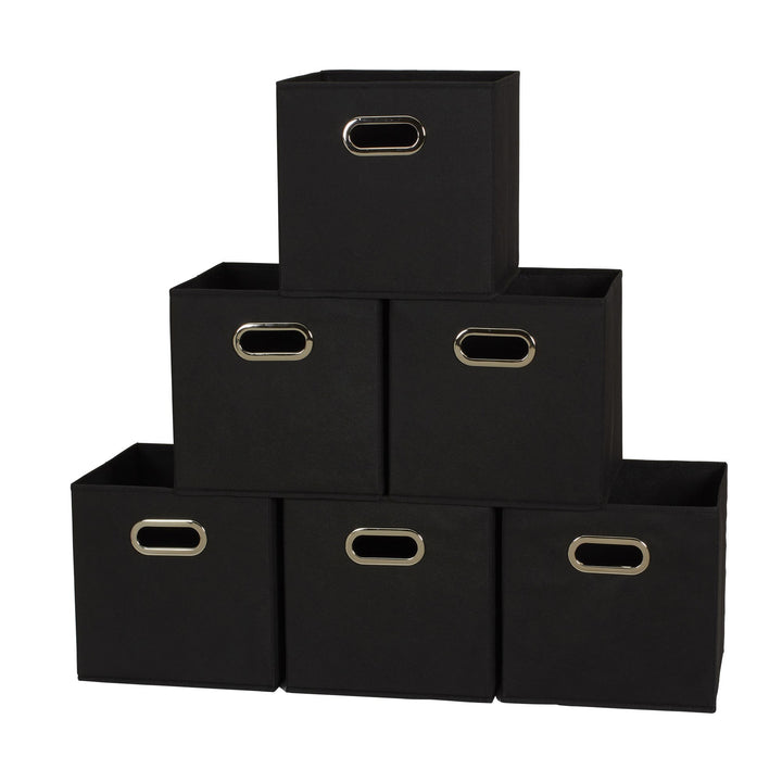 Haushalt Essentials 6 Stück Gewebe-Aufbewahrung Cube Mülleimer-Set mit Griffen, Marineblau schwarz,