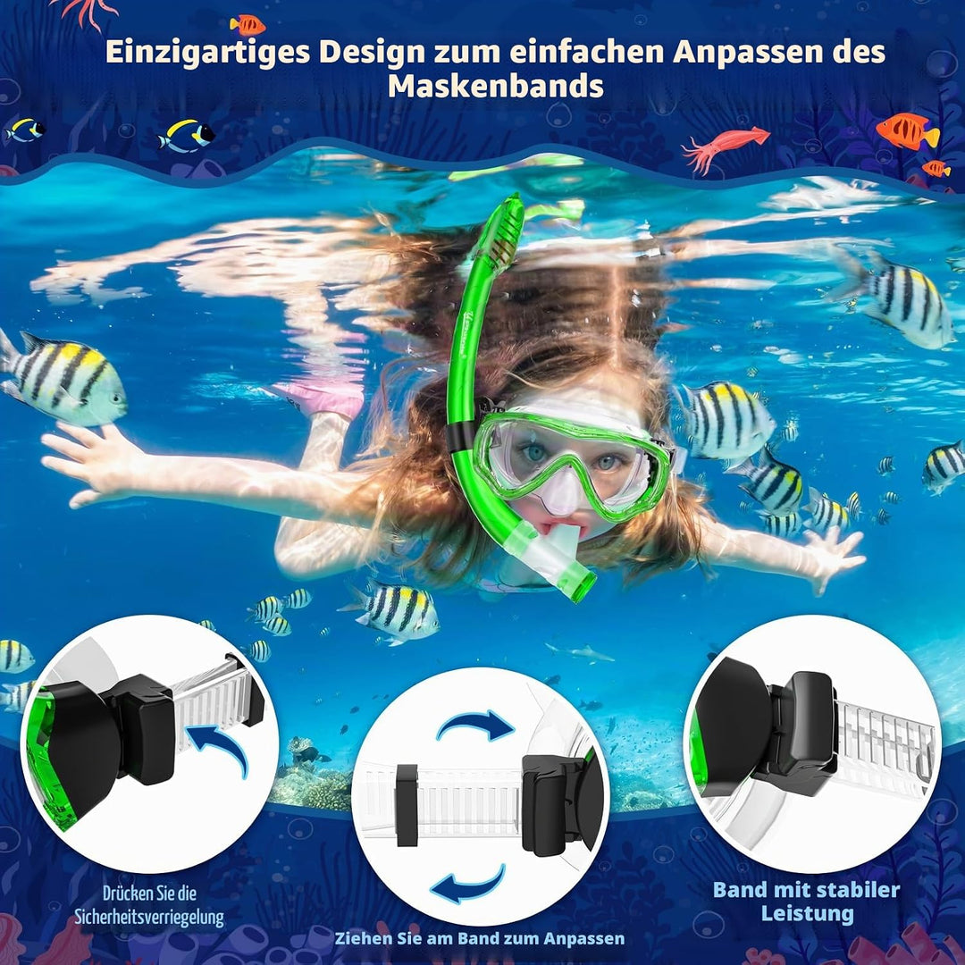 Schnorchelset Kinder - Taucherbrille Anti-Fog und Trocken Schnorchel - Anti-Leck Tauchmaske Dry Schn