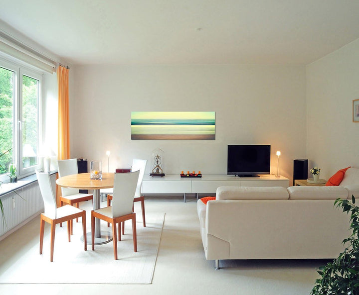 Paul Sinus Art Panoramabild auf Leinwand und Keilrahmen 150x50cm Meer Strand Wellen abstrakt