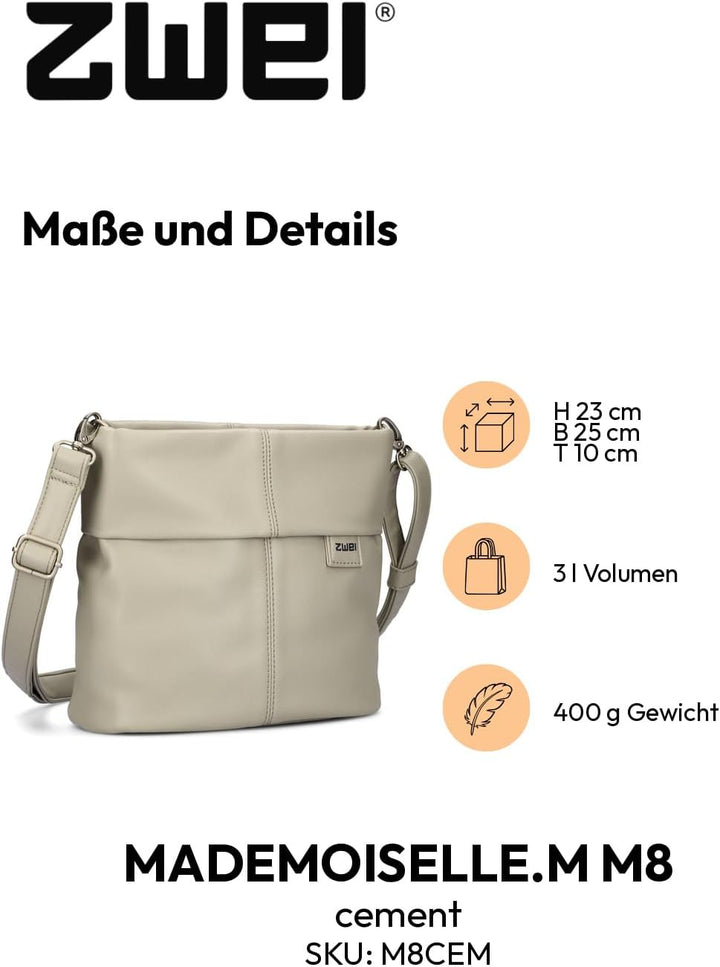 Zwei Damen Mademoiselle M8 Handbag Cement, Cement