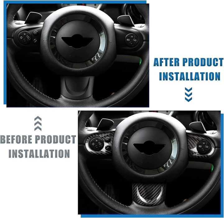 KUNGKIC Kohlefaser-Auto-Lenkrad-Tasten-Aufkleber für Mini Cooper R55 Clubman R56 R57 Zubehör Schwarz