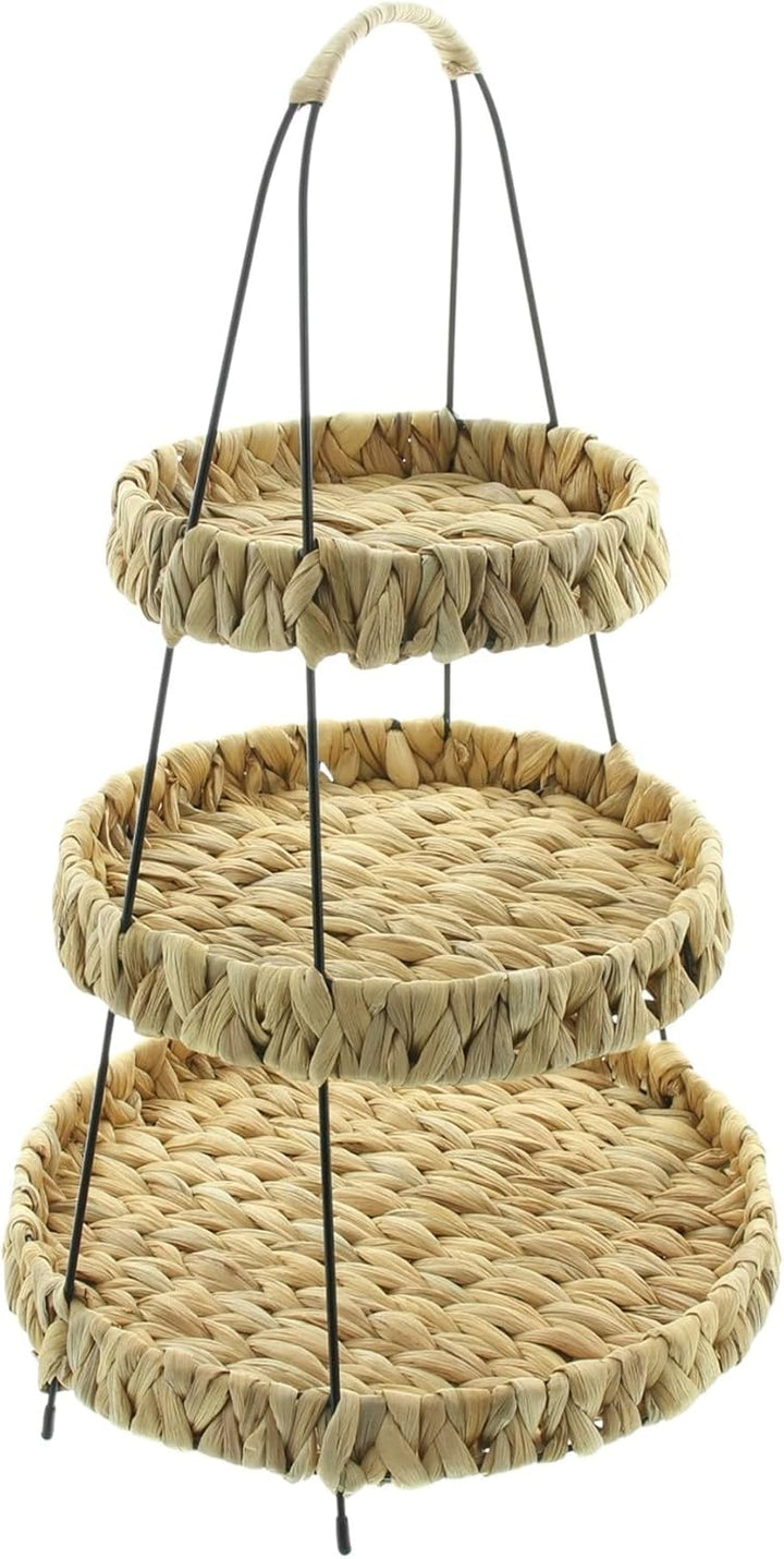 Dekoleidenschaft Etagere Wasserhyazinthe 52 cm hoch mit 3 Etagen, Obstetagere, Servierplatte, Cupcak