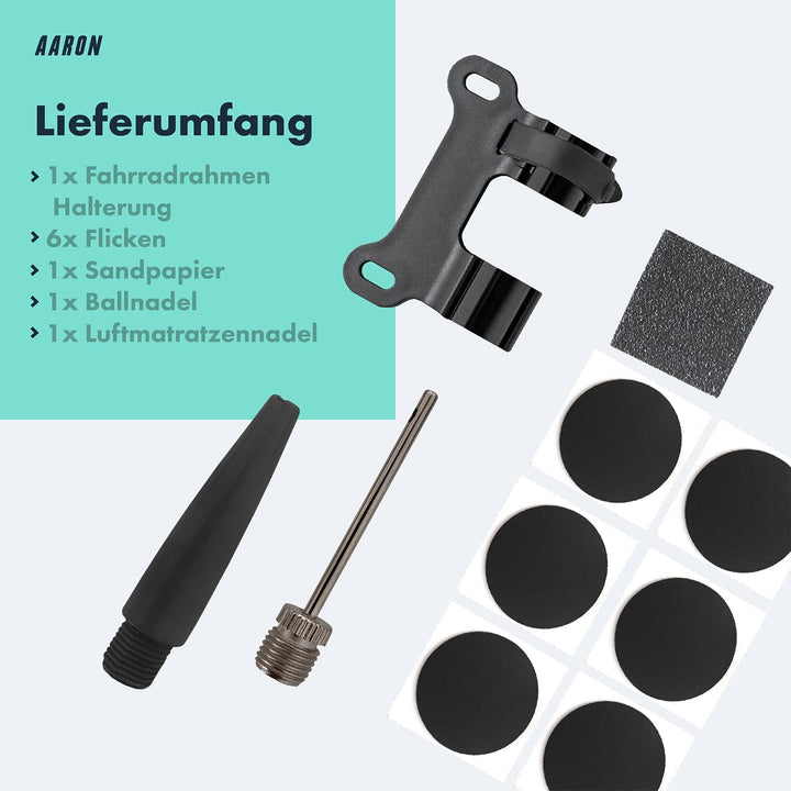 AARON Pocket One Mini Fahrradpumpe für alle Ventile - kompakte Luftpumpe passend für jeden Rahmen -