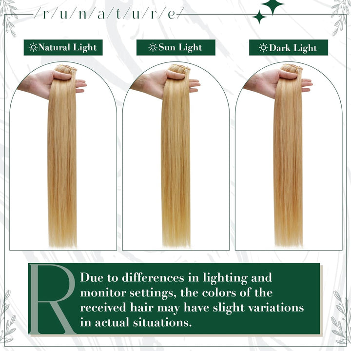 RUNATURE Clip in Extensions Echthaar Goldblond mit Hellblond Haarverlangerung Echthaar Clip in Glatt