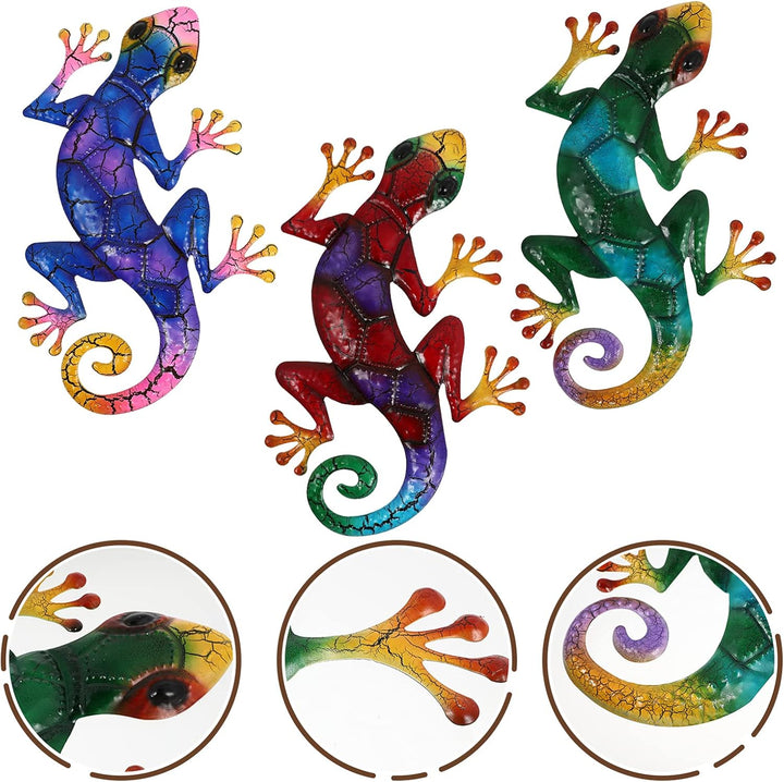 YARNOW 3 Stücke Metall Gecko Gartenfigur Eidechse Wanddeko Skulptur Echsen Figur Statue Chamäleon Ga