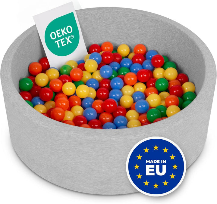 SELONIS Bällebad Bällepool Für Baby Kinder 90X30cm/200 Bälle Rund, Hellgrau: Gelb/Grün/Blau/Rot/Oran