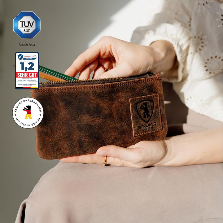 Berliner Bags Vintage Federmäppchen Etui aus Leder mit YKK Reissverschluss, Federmappe für Stifte -