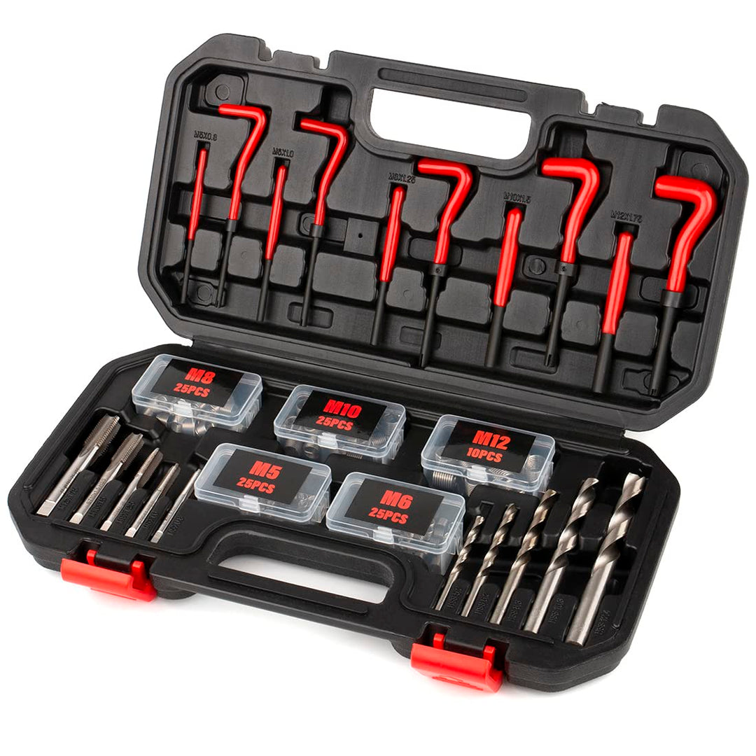 FOURROBBER 131-tlg Gewindereparatur Gewinde Reparatur Satz Werkzeug mit M5 M6 M8 M10 M12 Einsätze Hü