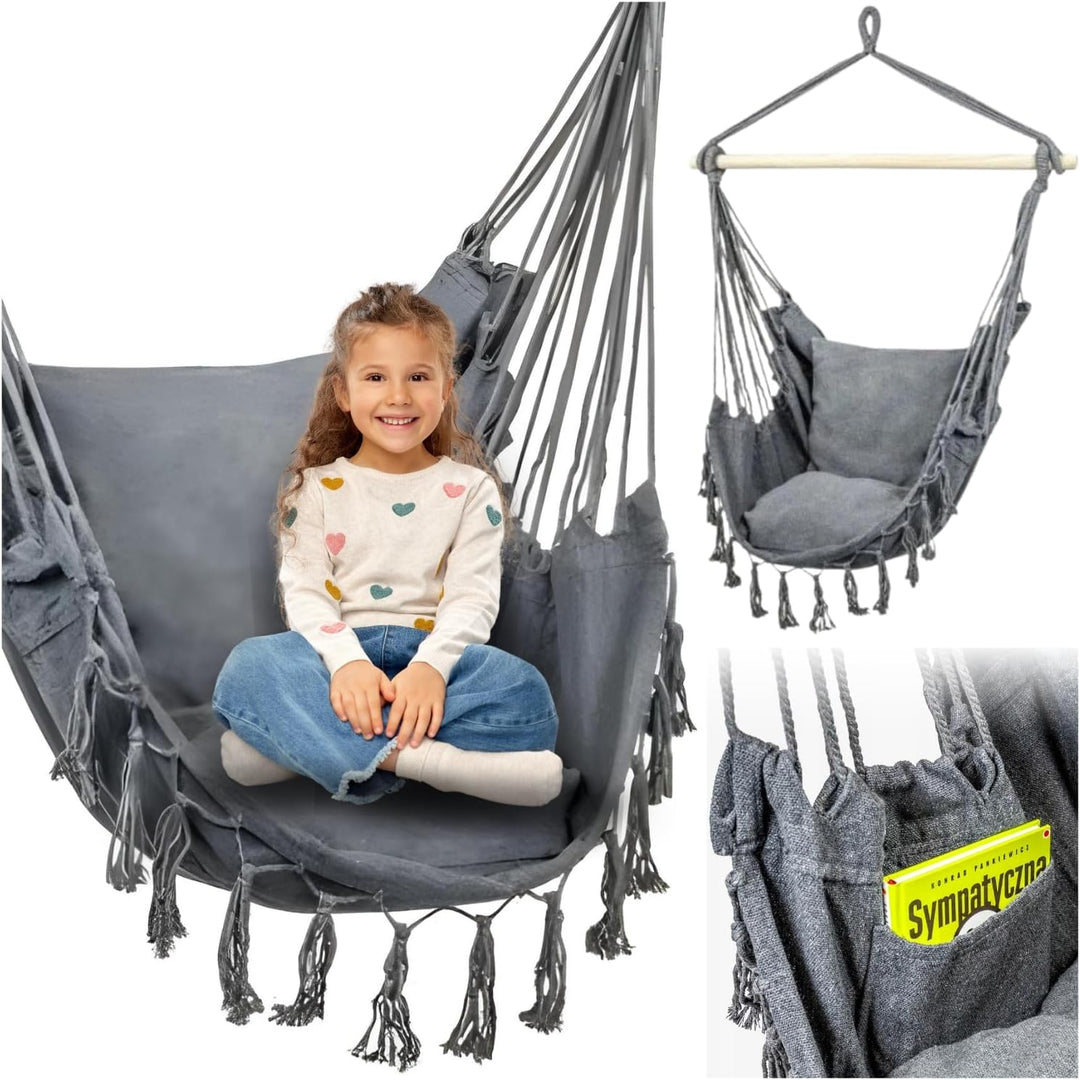 ZOLTA Hängesessel mit Kissen 130x95 cm - Indoor- und Outdoor Schlafzimmer, Camping und Garten - Häng
