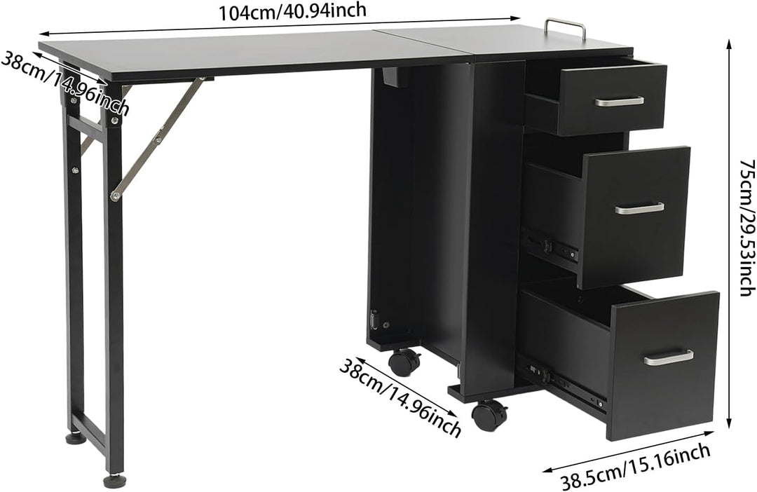 C-Juzarl Faltbar Mobile Rolling Maniküre Tisch mit 3 Schubladen, Make-up-Koffer, Kosmetikkoffer, Wer
