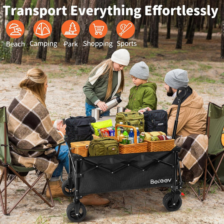 BELEEV Bollerwagen Faltbar mit Bremsen, Handwagen Faltbarer Gross XXL All Terrain Räder, Seitentasch