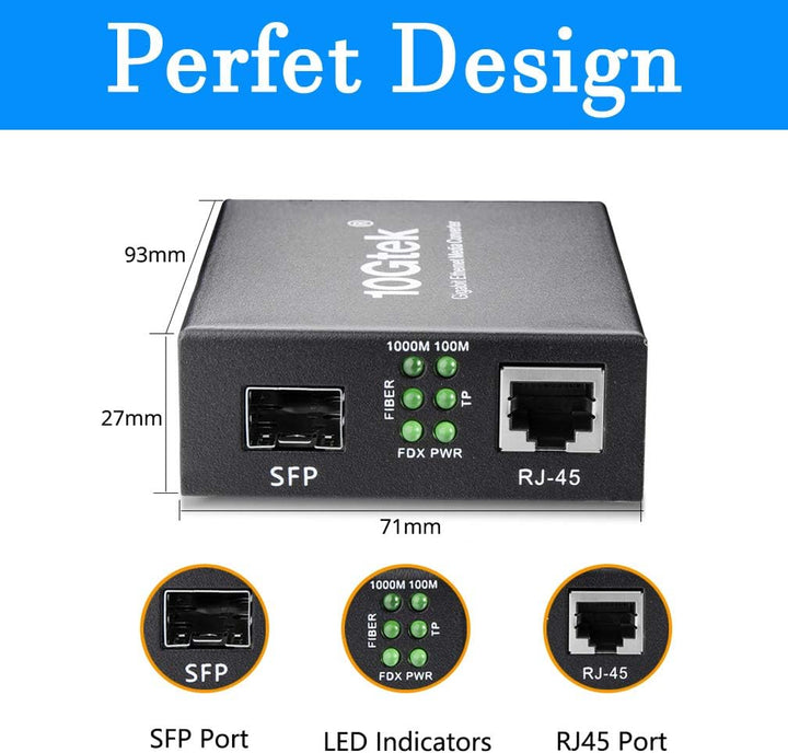 H!Fiber.com Gigabit Ethernet Medienkonverter, 1.25G SFP zu RJ45 Glasfaser zu Kupfer, mit einem SFP T