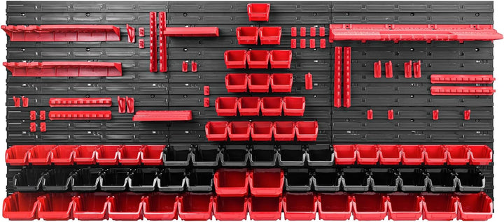 Lagersystem Werkstattregal | 172 x 78 cm | 68 stck. Box | Wandregal mit Werkzeughalterungen und Stap