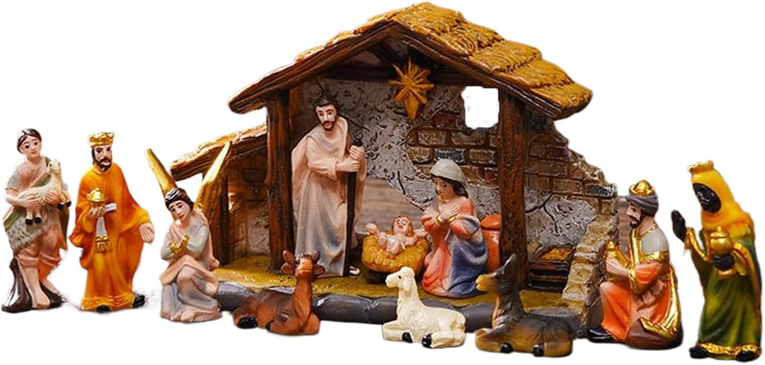 Krippen Set Weihnachten 3,5 cm Hoch - Krippenfiguren Statuen | Religiöse Resin Figuren Deko für Tisc