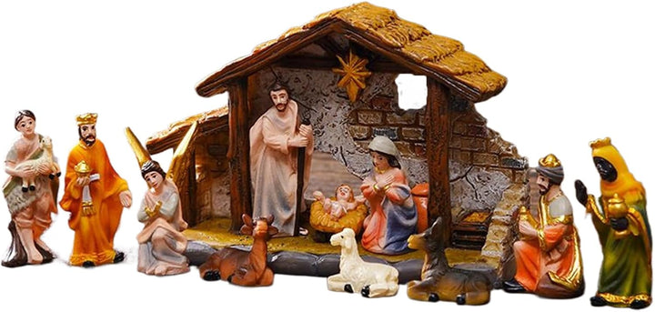 Krippen Set Weihnachten 3,5 cm Hoch - Krippenfiguren Statuen | Religiöse Resin Figuren Deko für Tisc