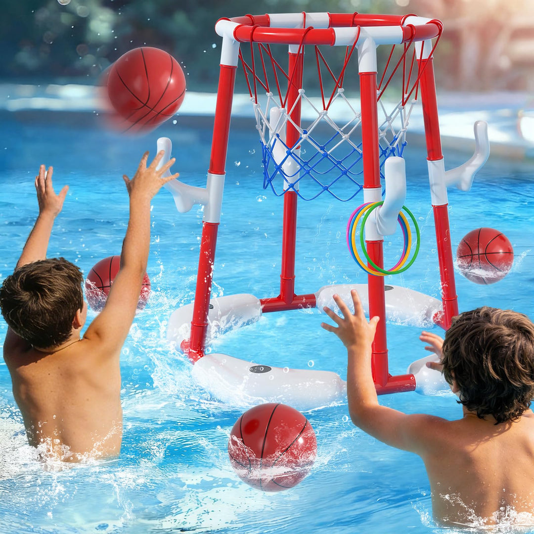 Pool Basketballkorb für Kinder 4-8 & 8-12 Jahre – 2-in-1 Schwimmendes & Oberirdisches Wasserspiel mi