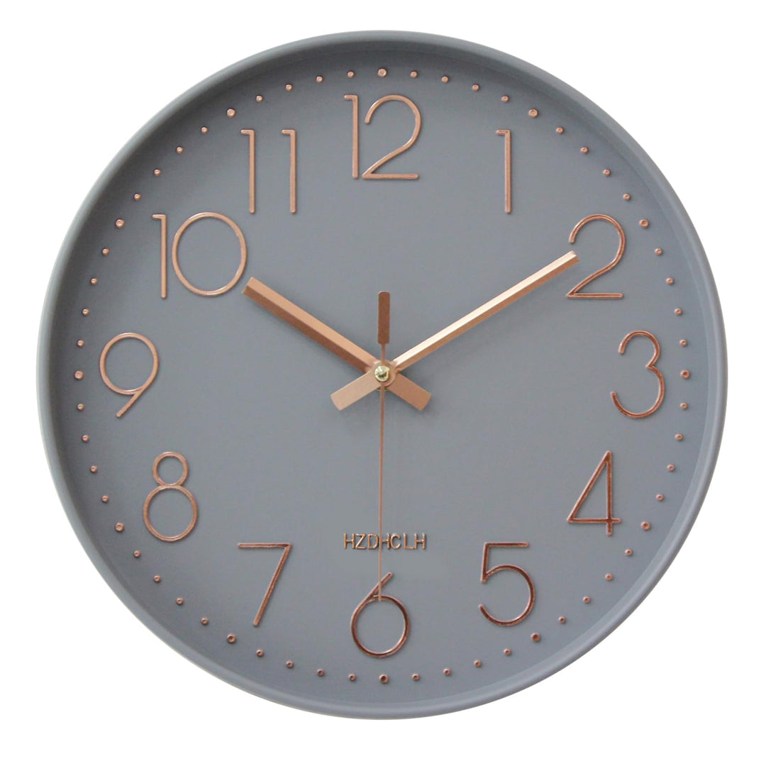 HZDHCLH 30cm geräuschlosem funkuhr wanduhr, digital Gross, für Wohnzimmer, Küche (graues Gold), Grau