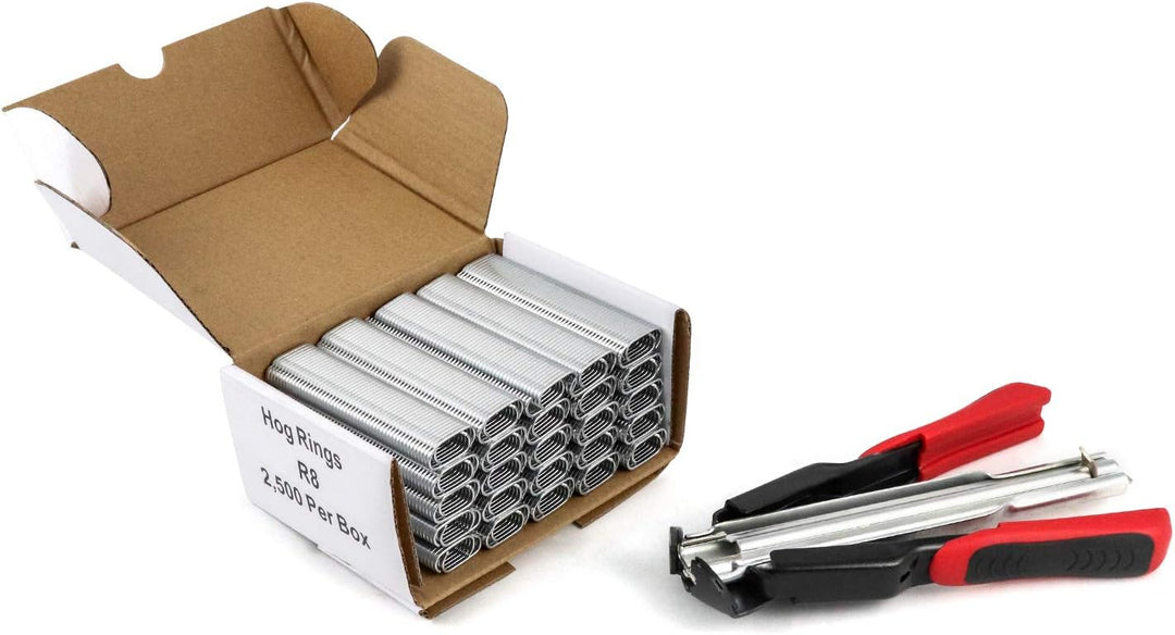 QWORK Hog Ring Zange Kit, Automatische Zaun Zange mit 2500 Stück Hog Ringe für Tierzaunmatratzen, Au