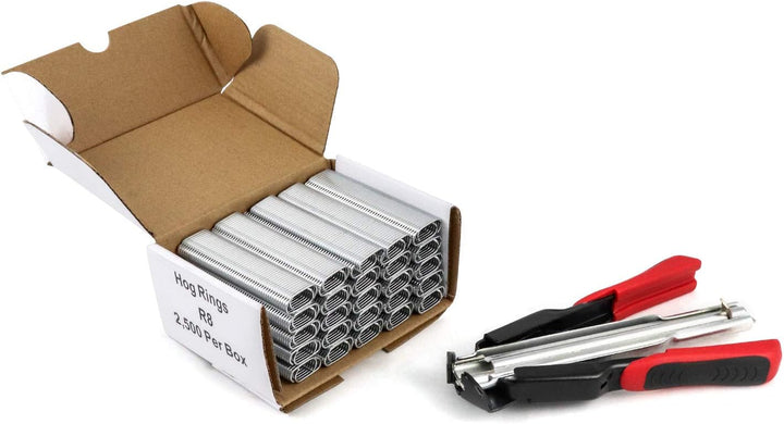 QWORK Hog Ring Zange Kit, Automatische Zaun Zange mit 2500 Stück Hog Ringe für Tierzaunmatratzen, Au