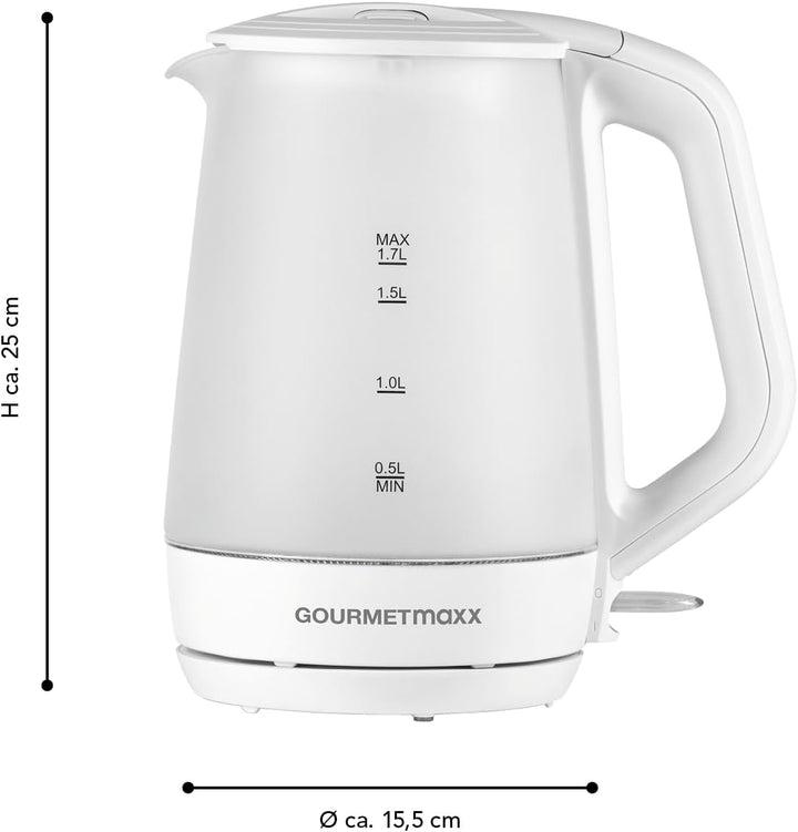 GOURMETmaxx Glas Wasserkocher | 1,7 Liter Fassungsvolumen Füllmengen-Anzeige für genaues Abmessen &amp;