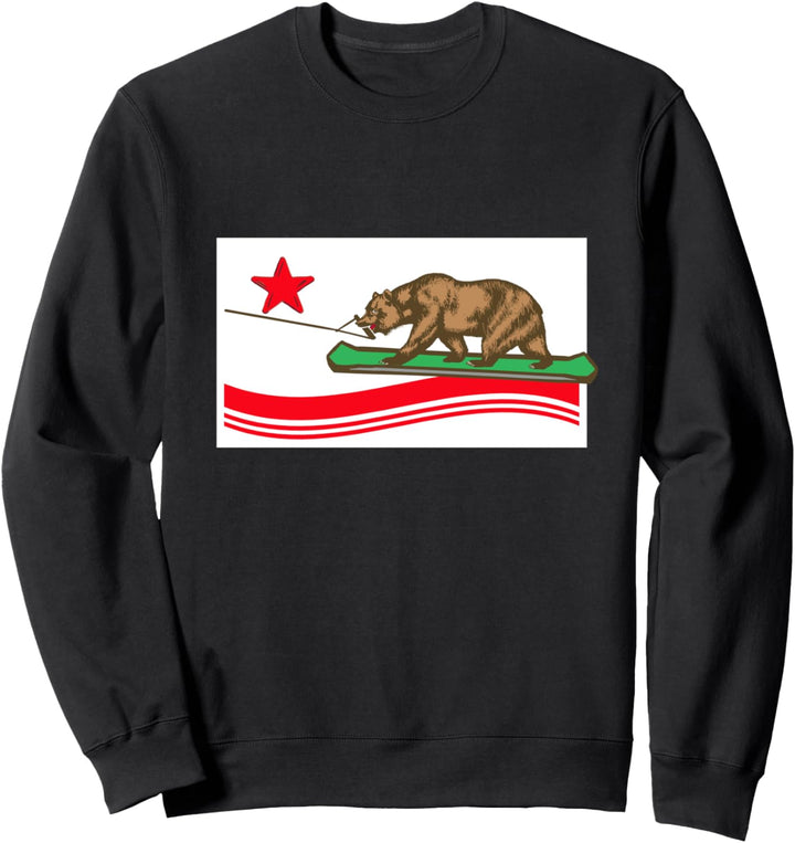 Wakeboarding Bear California Flag Funny Outdoor Sports Retro Sweatshirt