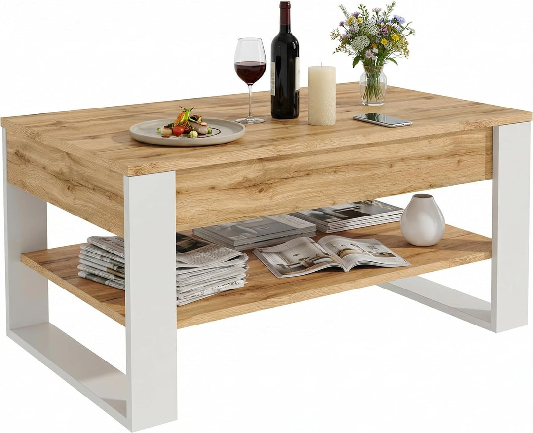 Couchtisch höhenverstellbar mit Stauraum - Couchtische - Wohnzimmertisch klappbar - höhenverstellbar