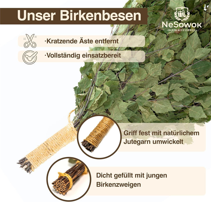 Birkenbesen Premium für Sauna & Banja – 100% Junge Birkenzweige – Naturduft für Aufguss – weich & fo