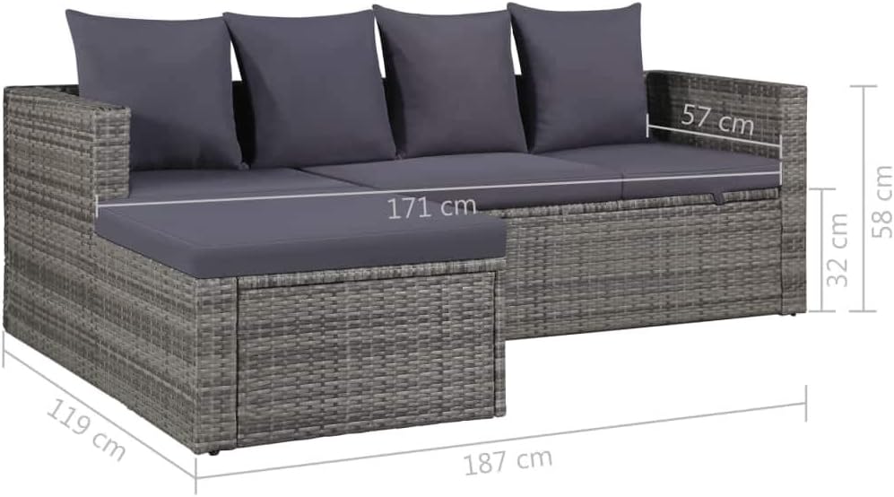 Tidyard Garten-Sofagarnitur 14-TLG. Poly Rattan Sofagruppe Grau, inkl 1 Sofa + 2 Couchtisch +2 Hocke