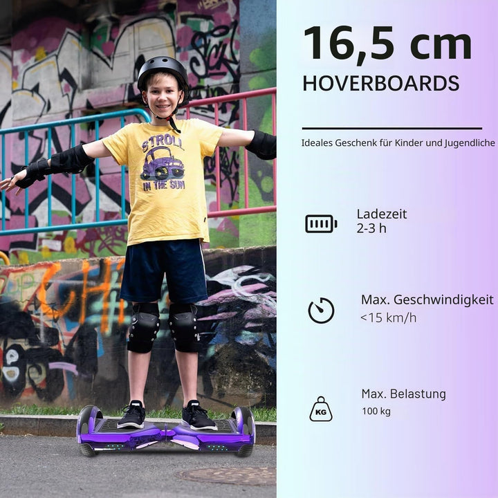 VOUUK Hoberboard 6,5-Zoll-Hoverboard mit zwei Rädern, Mit Bluetooth-Lautsprecher, Mit LED-Lichtern G