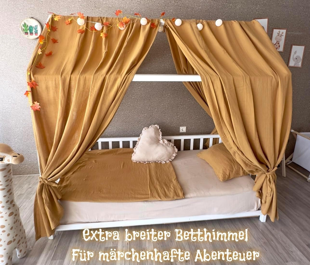 Baby Fancyroom extra breiter Betthimmel für Kinderbett Hausbett Himmel Vorhang Baldachin 100% Baumwo