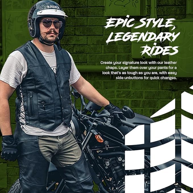 HWK Motorrad-Lederchaps für Damen und Herren, schwarze Motorradchaps für Strassenausschlagschutz und