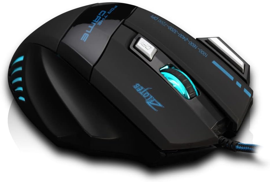 zelotes Gaming Maus Kabelgebundene,7200DPI,7 Tasten,LED Beleuchtung,Ergonomisches Design für Spiele