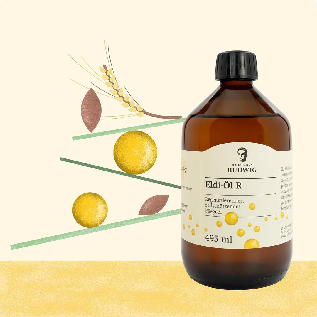 Dr. Budwig ELDI OIL R - 495 ml - reines Biokosmetikum aus Leinsamenöl und Weizenkeimöl - empfohlen w