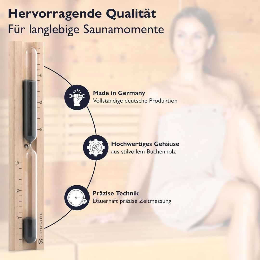 Liebenstein® Sauna Sanduhr - Made in Germany - Hochpräzises Sauna Zubehör aus Buchenholz gefertigt –