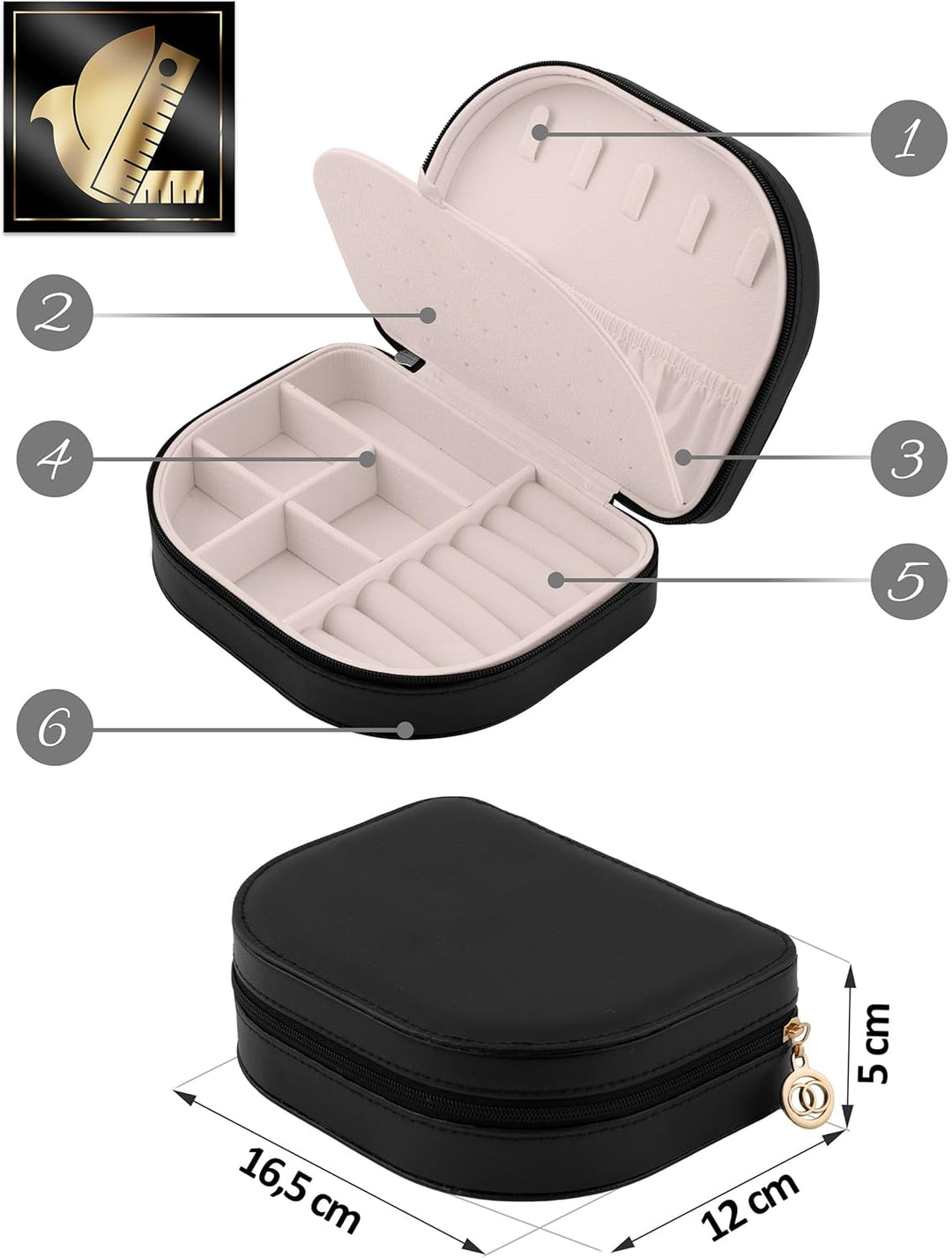 Schmuckkästchen Schmuckbox Reise Schmucketui Klein Schmuckaufbewahrung Organizer Tragbar 16,5 x 12 x
