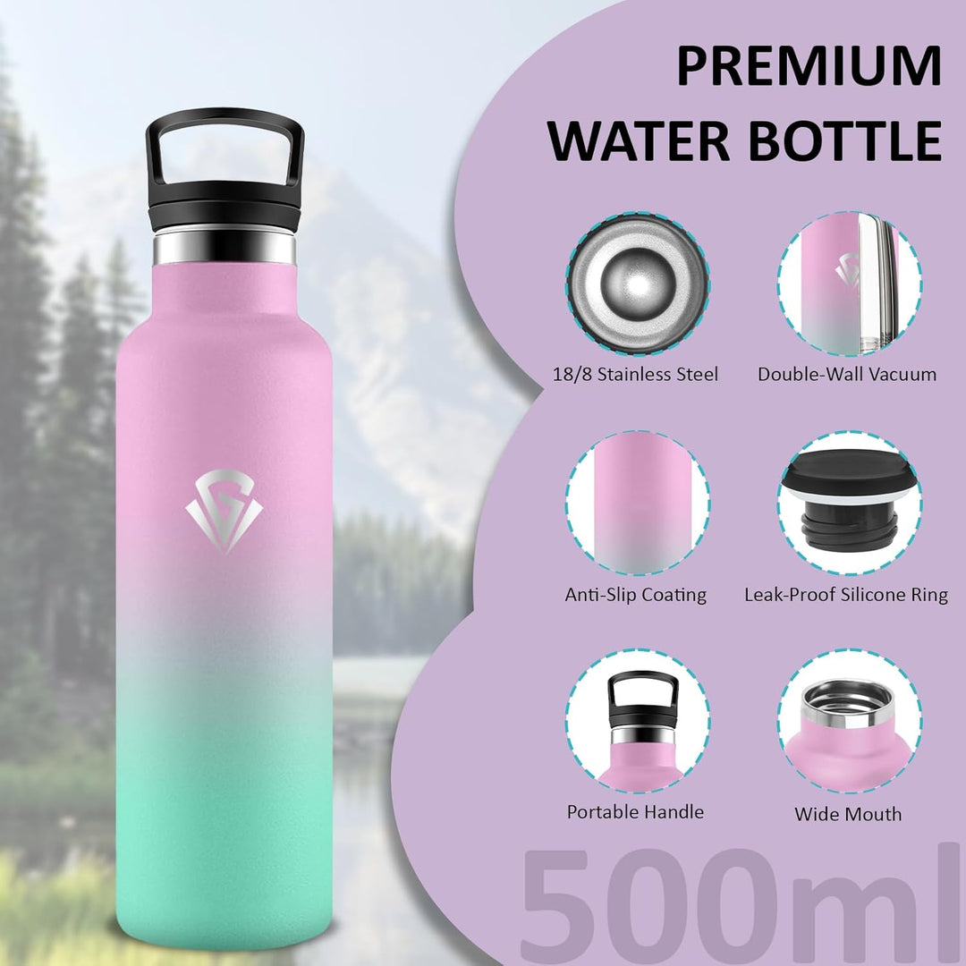 Thermosflasche- 0.5 liter- Trinkflasche Kinder- Wasserflasche mit Strohhalm- Trinkflasche Auslaufsic