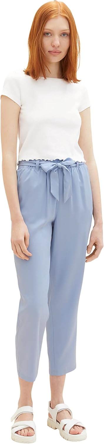 TOM TAILOR Denim Damen Relaxed Tapered Hose mit Bindegürtel M 12819 - Parisienne Blue, M 12819 - Par
