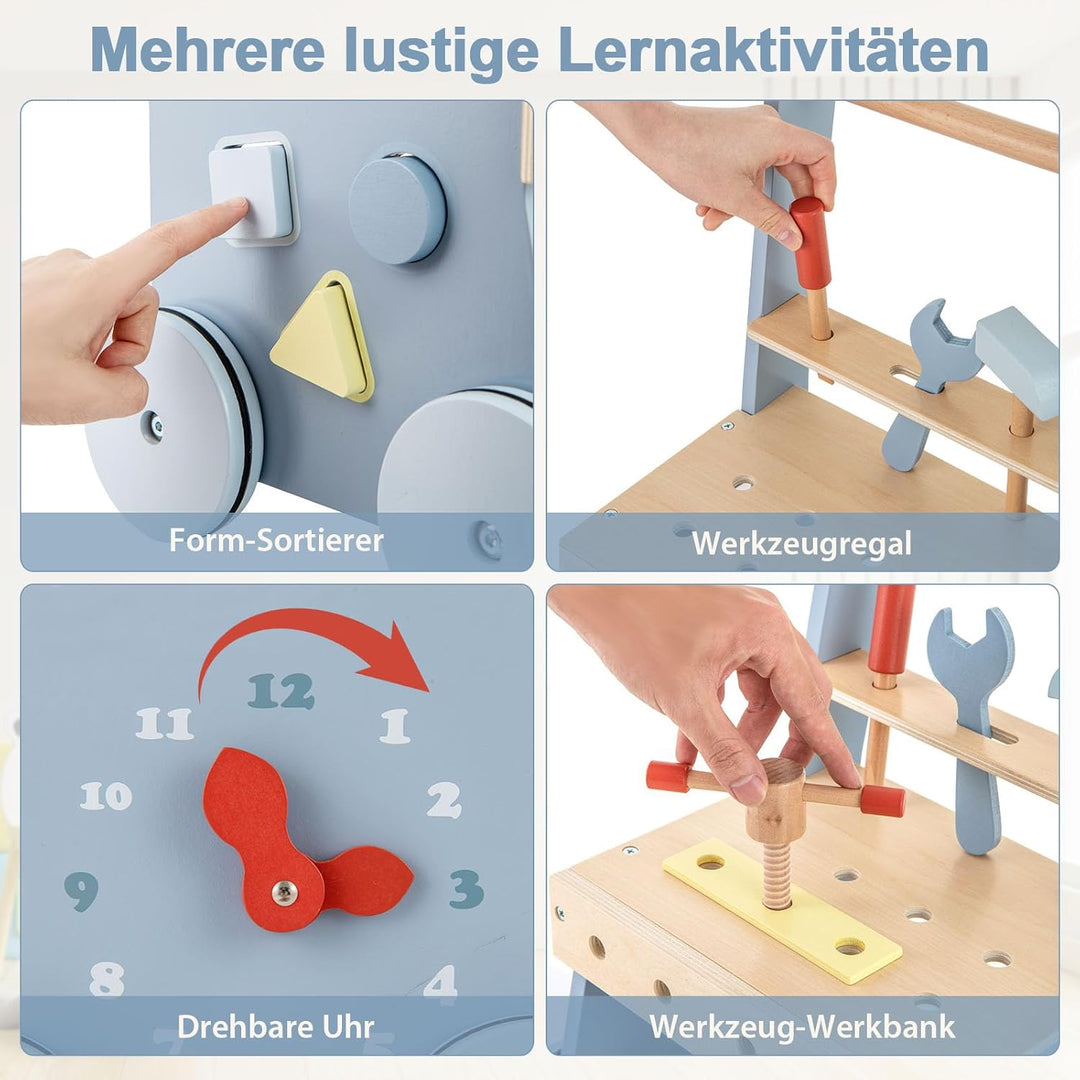 DREAMADE 2 in 1 Lauflernwagen aus Holz, mini-Werkzeugbank mit Rädern, Lauflernhilfe für Mädchen und