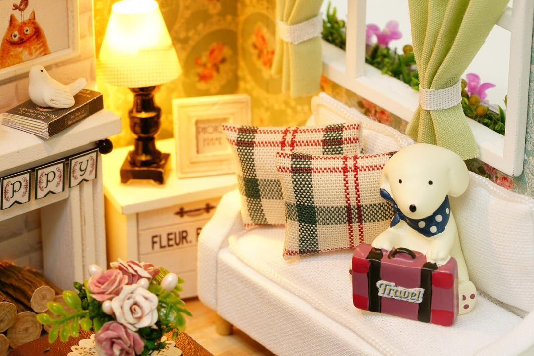 CUTEROOM DIY Puppenhaus aus Holz, Handcraft, Miniatur Kit-Salon, Modell und Möbel, Zeigen Fotos und