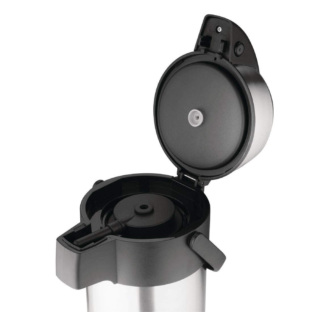 Olympia Pump Action Airpot Thermoskanne, Edelstahl, mit Schwing-Tragegriff, 3 l, Silber