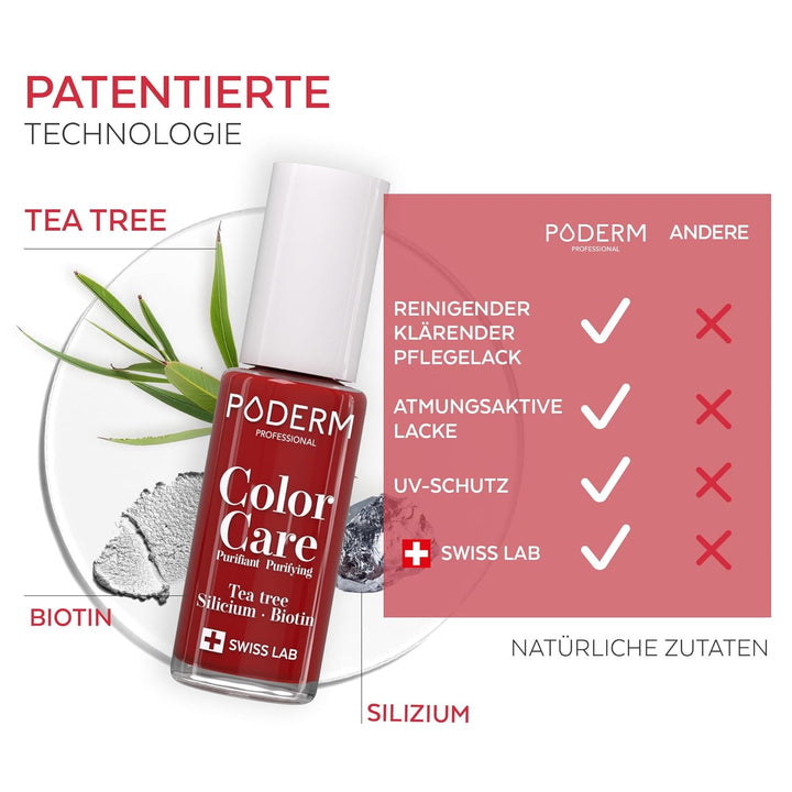 PODERM - TEEBAUM-NAGELLACK COLOR CARE Allurarot - verbessert das Aussehen für die gelbe oder brüchig