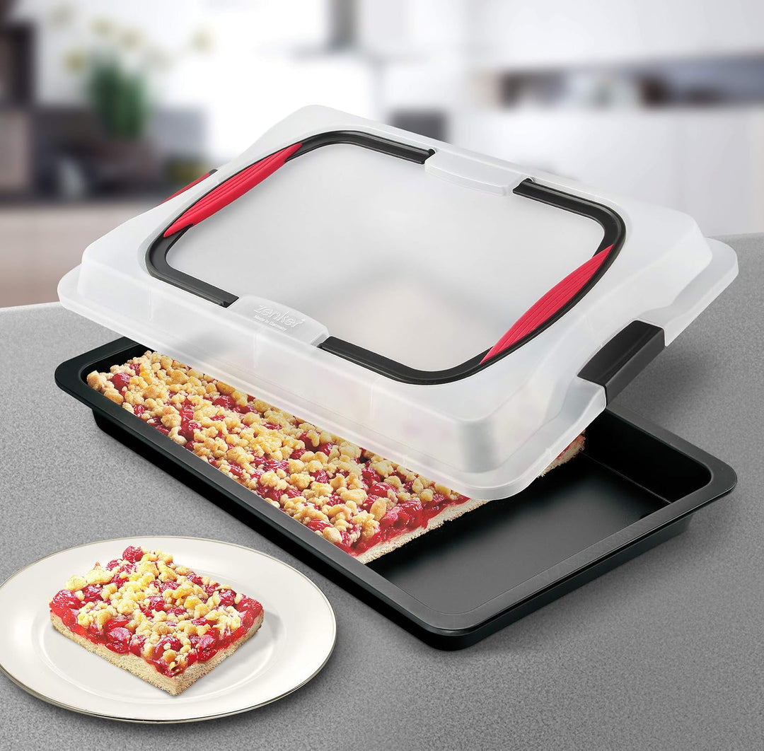 Zenker Blechkuchen-Set, Backblech mit Transport-Abdeckung für unterwegs, Deckel und Softgriff (Kuche