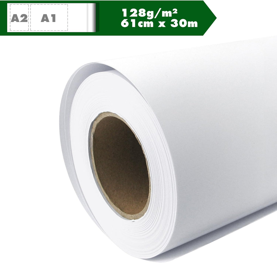 Plotterpapier Rolle matt 128 g/m² 61 cm x 30 m A1 A2 Inkjet Plotter gestrichenes Universalpapier was
