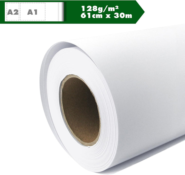 Plotterpapier Rolle matt 128 g/m² 61 cm x 30 m A1 A2 Inkjet Plotter gestrichenes Universalpapier was