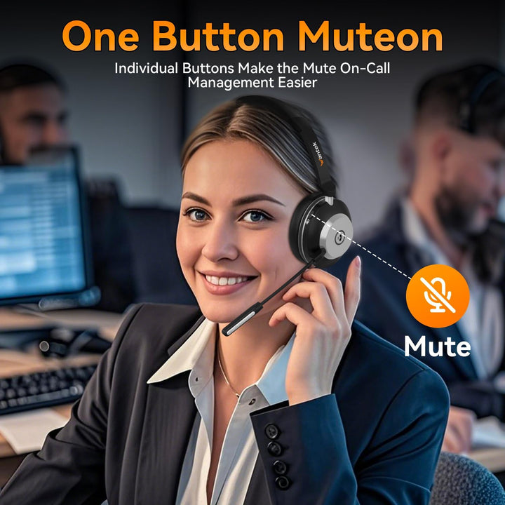 Wantek Wireless Headset Mit Mikrofon (EIN-Ohr) Für Home Office Mit KI-Geräuschunterdrückung Bluetoot