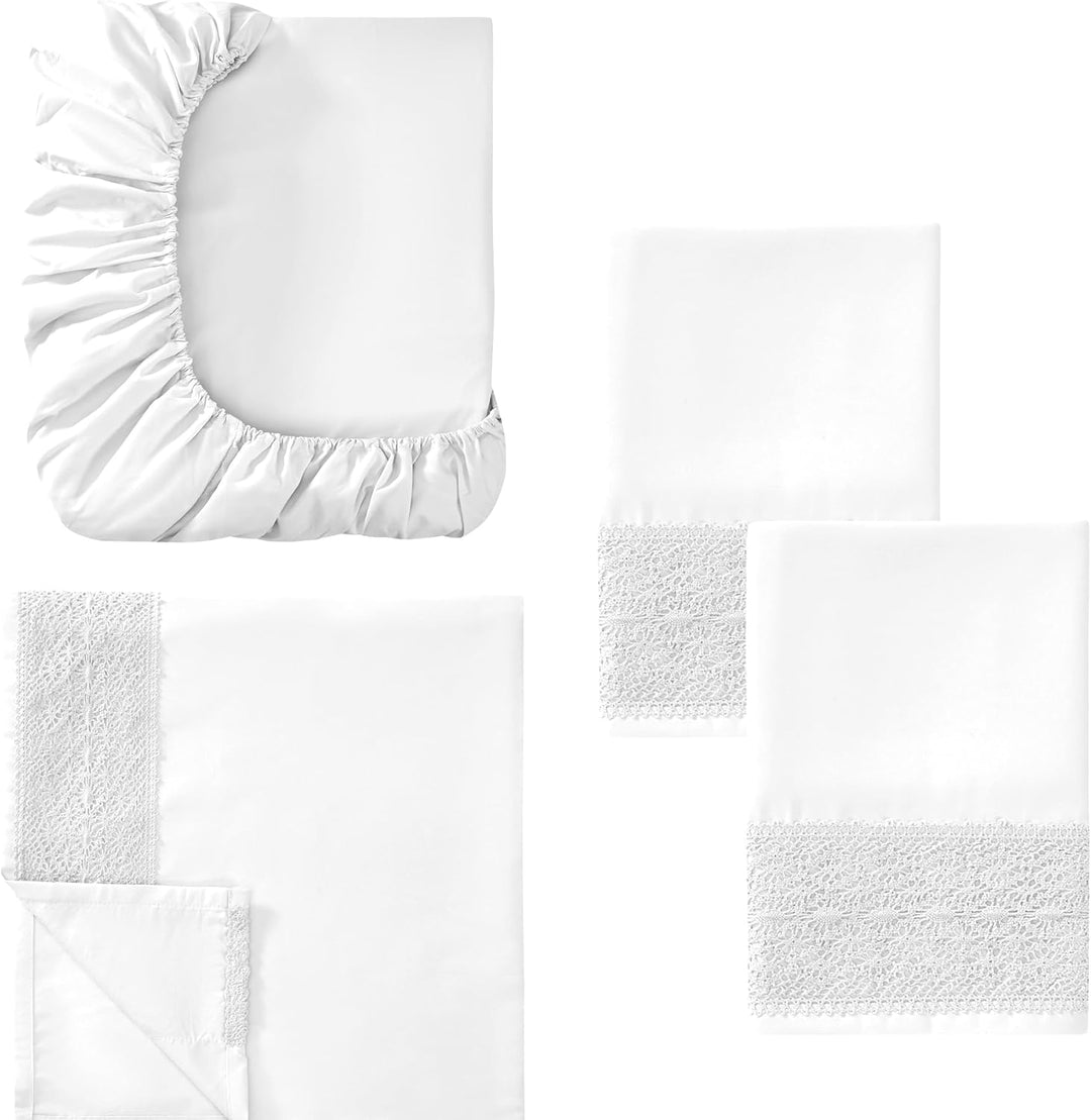 Amrapur Overseas 1MFLACEG-WHT-FL Bettwäsche-Set, Häkelspitze, 4-teilig, Weiss Weiss Full, Weiss Full