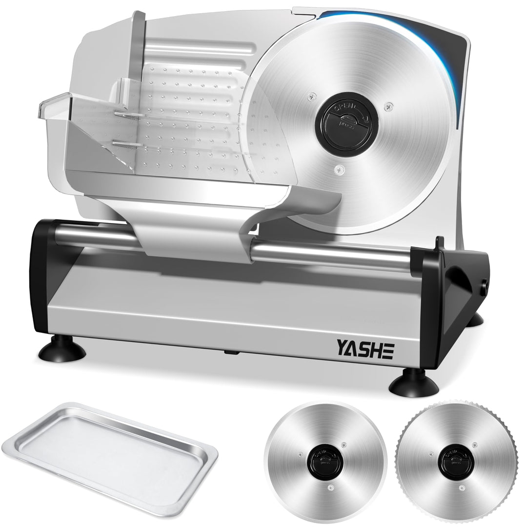 YASHE Allesschneider Mit Leisem DC-Motor 200W, Elektrischer Aufschnittschneider Mit Abnehmbaren 19CM