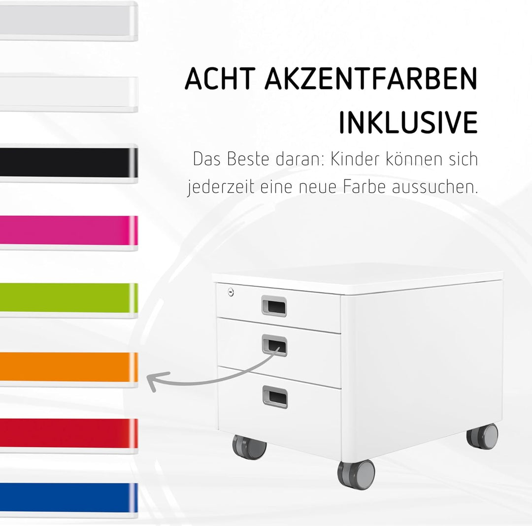 moll Cubic, mobiler Rollcontainer mit drei Schubladen, abschliessbar und mit integrierte Feststellbr