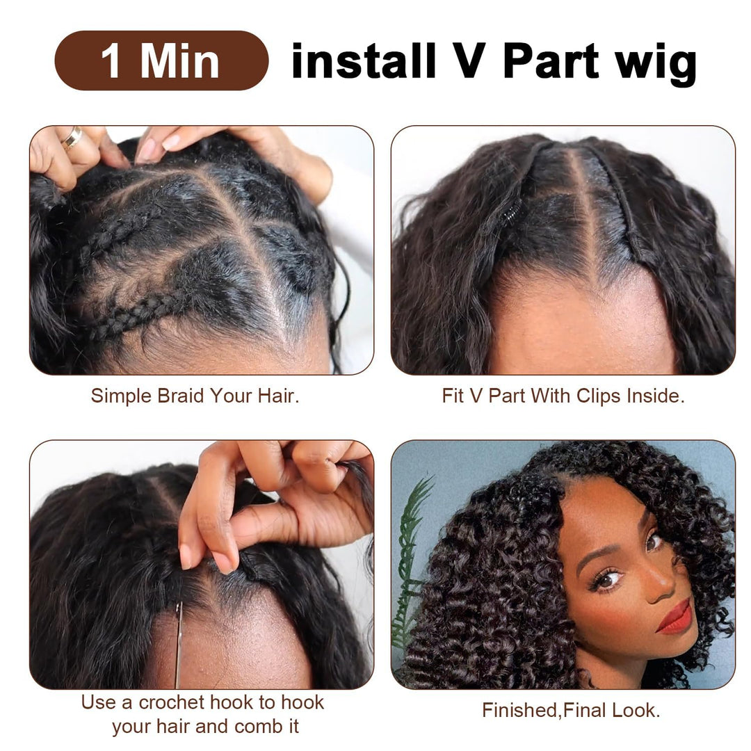 Curly V Part Wig Human Hair Burgundy Echthaar Perücke Real Hair Wig Red V Part Real Lockiges Menschl