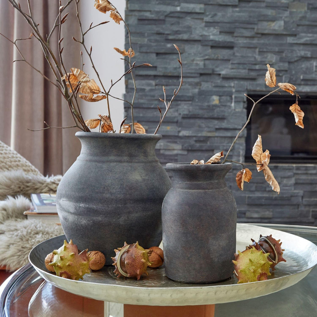 LOBERON® Vase 2er Set Molduc, Zwei unterschiedliche Designs, rustikaler Chic, dunkle Oxidations-Pati